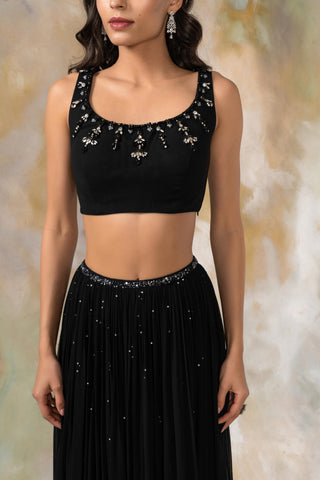 Black crystal embellished lehenga set