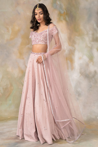 Pink Off shouldered blouse and lehenga set