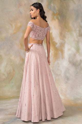 Pink Off shouldered blouse and lehenga set