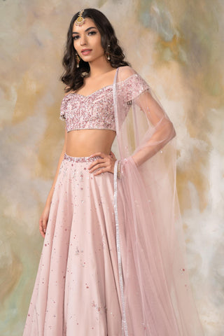 Pink Off shouldered blouse and lehenga set