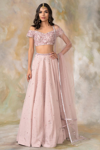 Pink Off shouldered blouse and lehenga set