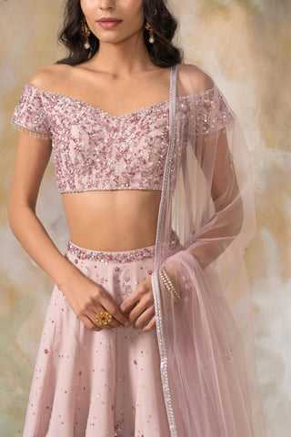 Pink Off shouldered blouse and lehenga set