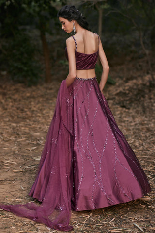 Deep red wine draped lehanga set