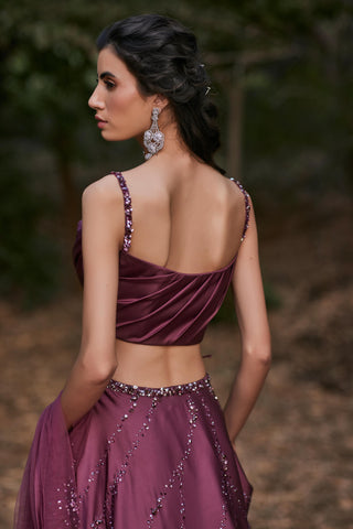 Deep red wine draped lehanga set