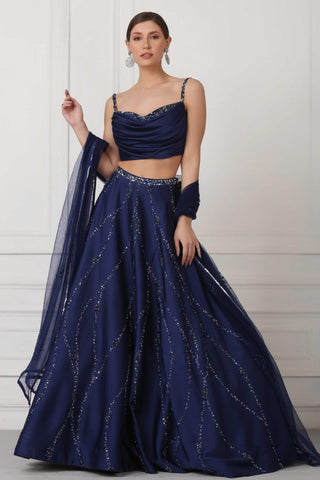 Navy blue draped lehenga set