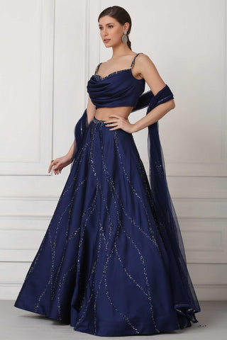 Navy blue draped lehenga set