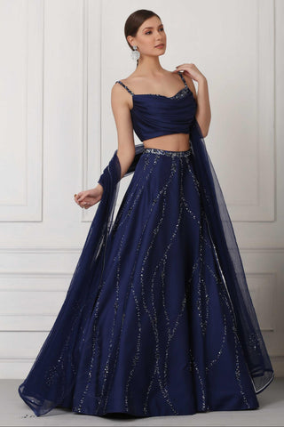 Navy blue draped lehenga set