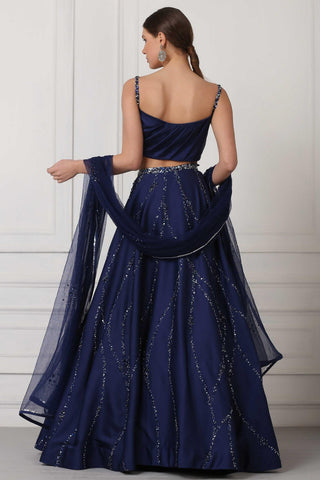 Navy blue draped lehenga set