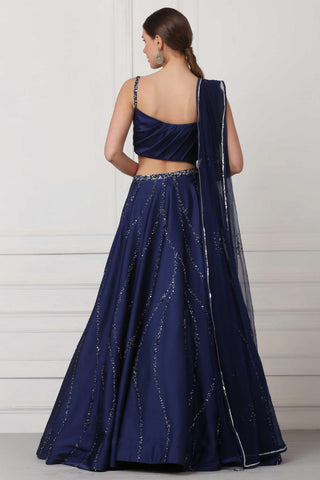 Navy blue draped lehenga set