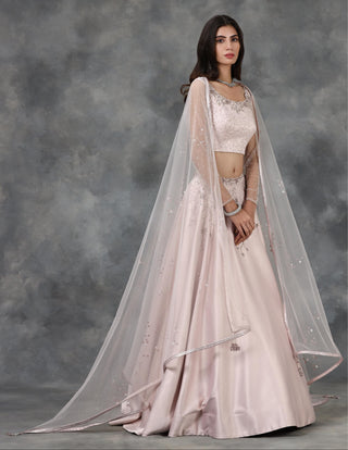 Light pink sequin and crystal embellished lehenga set