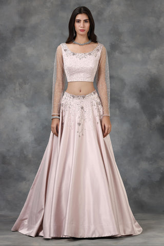 Light pink sequin and crystal embellished lehenga set