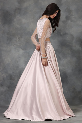 Light pink sequin and crystal embellished lehenga set