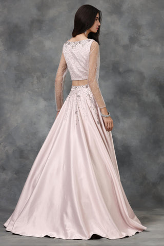 Light pink sequin and crystal embellished lehenga set