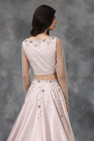 Light pink sequin and crystal embellished lehenga set