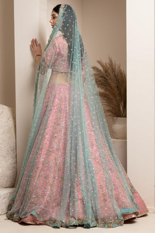 Pink bridal lehenga set with veil and dupatta