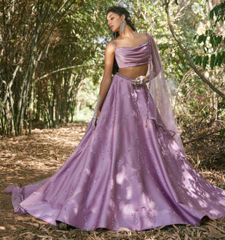 Purple draped blouse and lehanga set