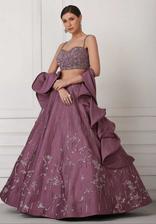 Light plum sequin and crystal embellished lehenga set