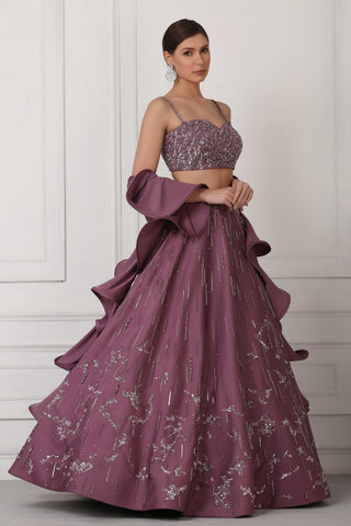 Light plum sequin and crystal embellished lehenga set
