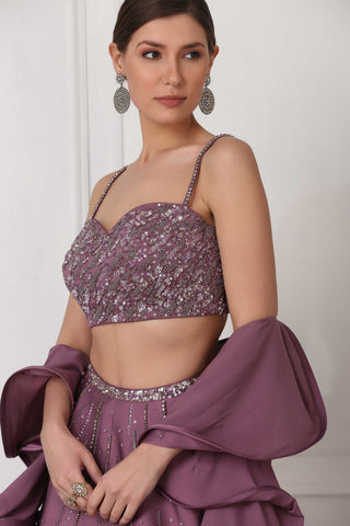 Light plum sequin and crystal embellished lehenga set