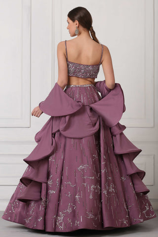 Light plum sequin and crystal embellished lehenga set