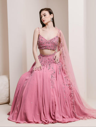 Pink floral embroidery lehenga set