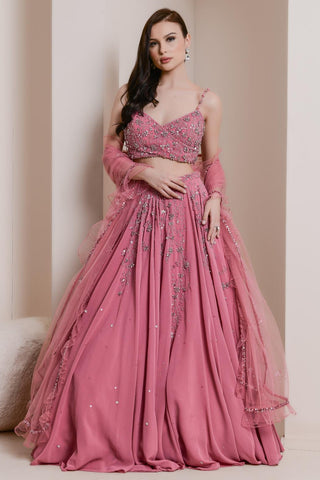 Pink floral embroidery lehenga set