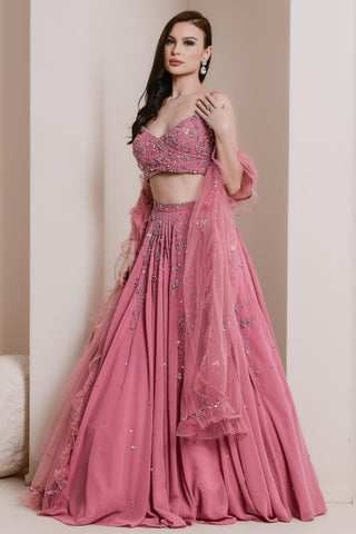 Pink floral embroidery lehenga set