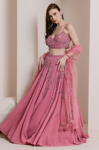 Pink floral embroidery lehenga set