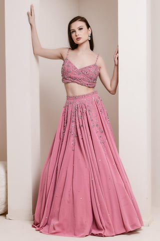 Pink floral embroidery lehenga set