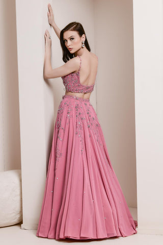 Pink floral embroidery lehenga set