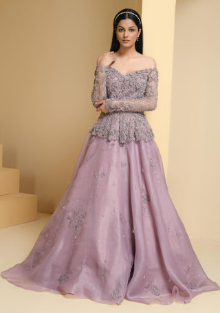 Purple peplum top and skirt set