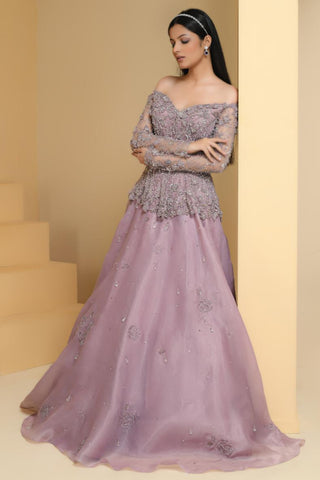 Purple peplum top and skirt set