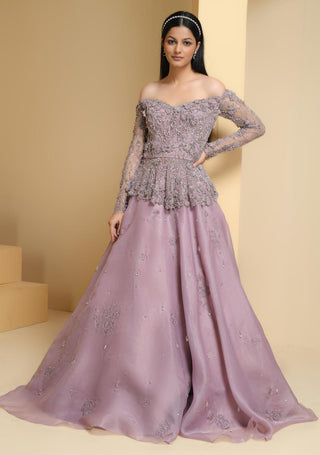 Purple peplum top and skirt set