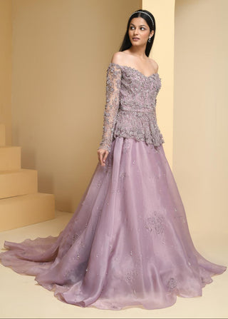 Purple peplum top and skirt set