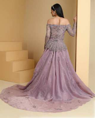 Purple peplum top and skirt set