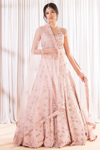 Pink 3D floral embellished lehenga set