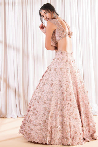 Pink 3D floral embellished lehenga set