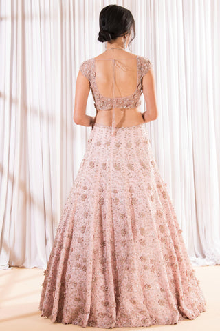 Pink 3D floral embellished lehenga set