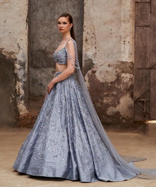 Light blue pearl embroidery lehenga set