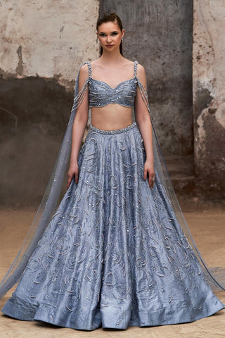 Light blue pearl embroidery lehenga set