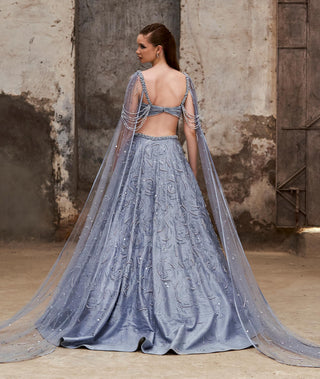 Light blue pearl embroidery lehenga set