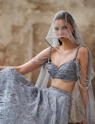Light blue pearl embroidery lehenga set