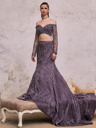 Purple blouse and mermaid skirt set