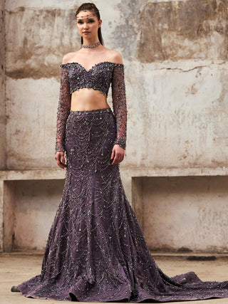 Purple blouse and mermaid skirt set