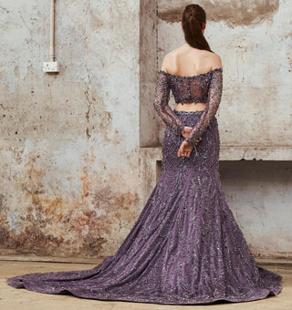 Purple blouse and mermaid skirt set with veil