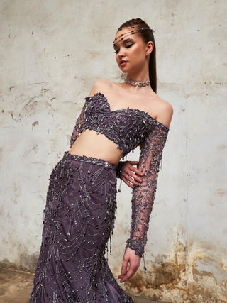 Purple blouse and mermaid skirt set