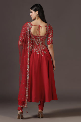 Anarkali Set for Festive – Red Georgette by Pooja Peshoria