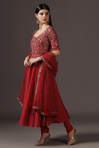 Anarkali Set for Festive – Red Georgette by Pooja Peshoria