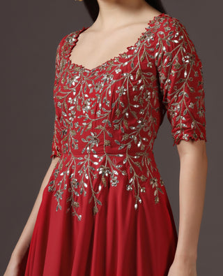 Anarkali Set for Festive – Red Georgette by Pooja Peshoria