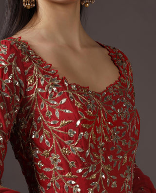 Anarkali Set for Festive – Red Georgette by Pooja Peshoria